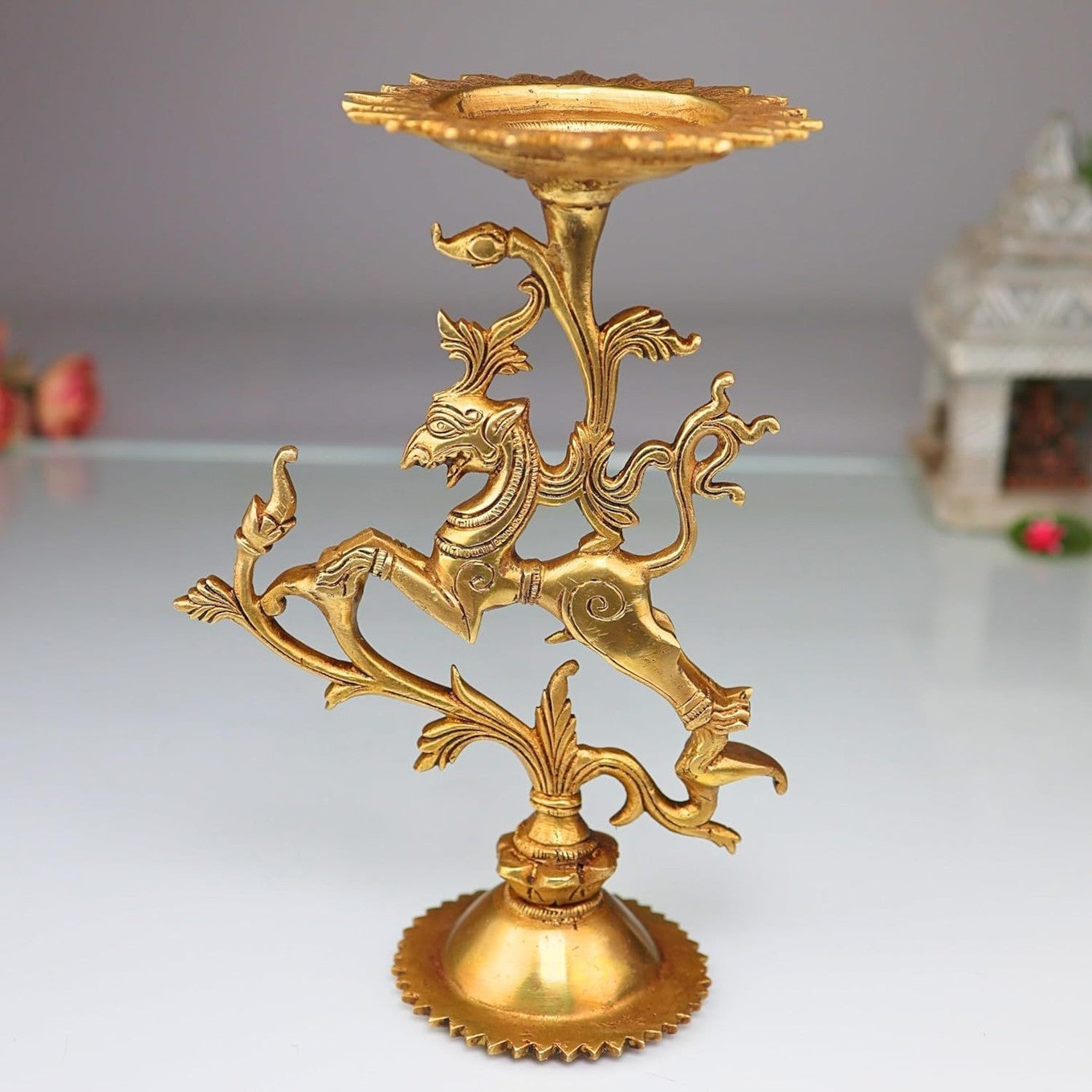 Brass Pooja Diya Candle Holder Stand