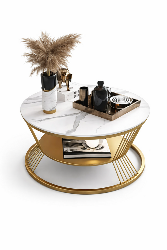 Gold Two-Tier Marble Coffee Table