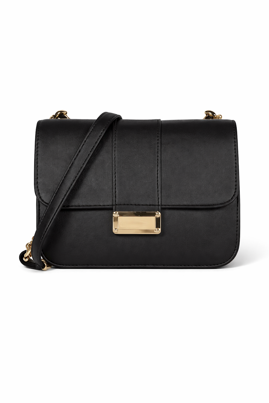 Black Leather Crossbody Bag with Gold Hardware
