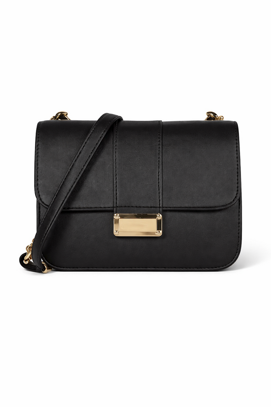 Black Leather Crossbody Bag with Gold Hardware