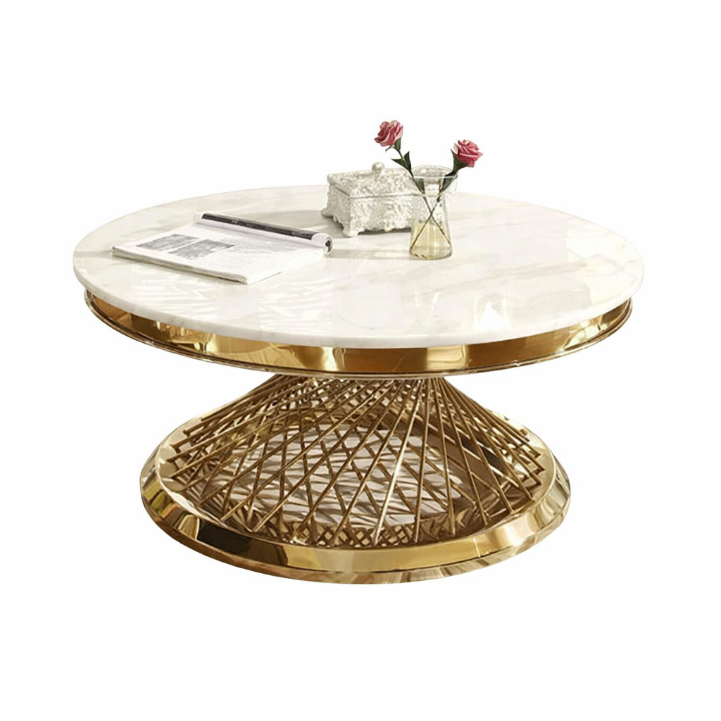 Round Marble Coffee Table with Gold Wire Base