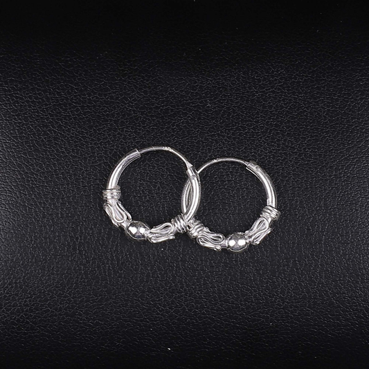 Beautifull 925 Silver Hand Craved Hoop Earring Size 0.5
