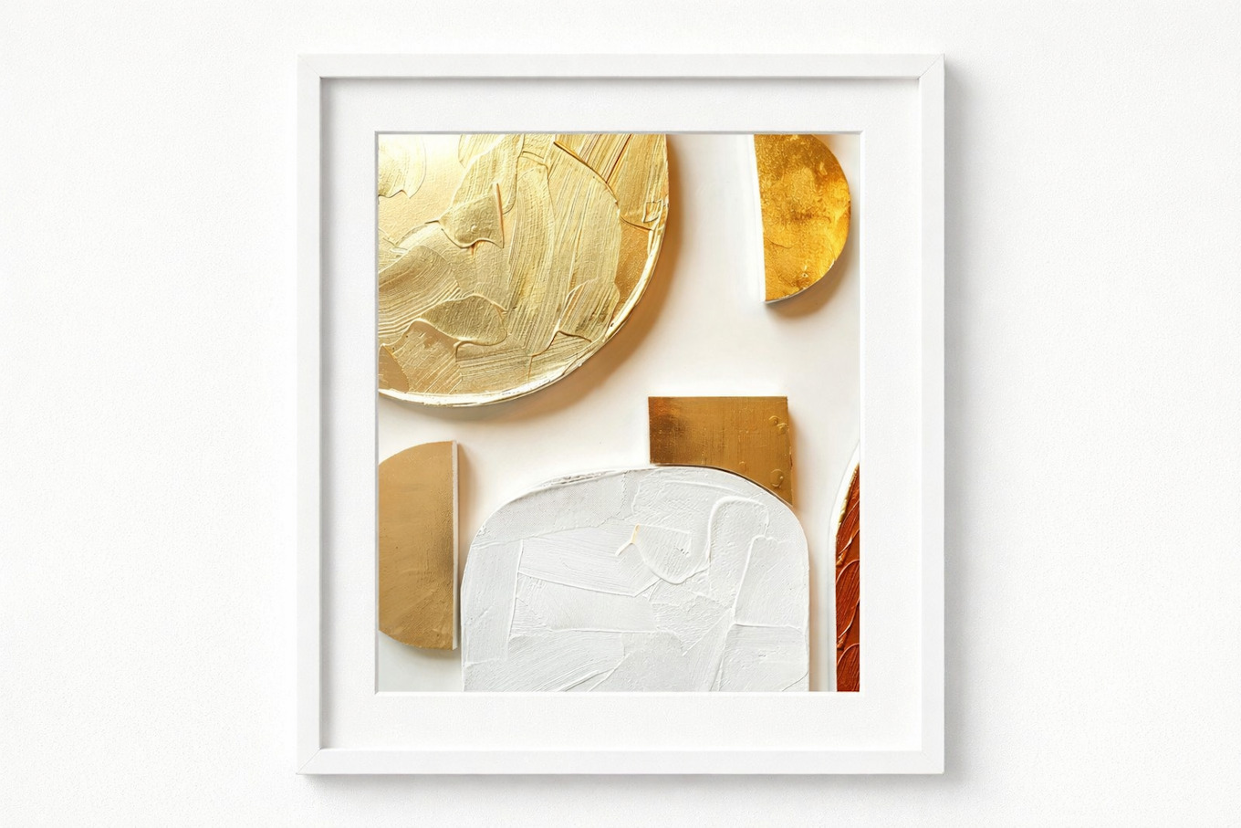Modern Textured Gold & White Abstract Wall Art