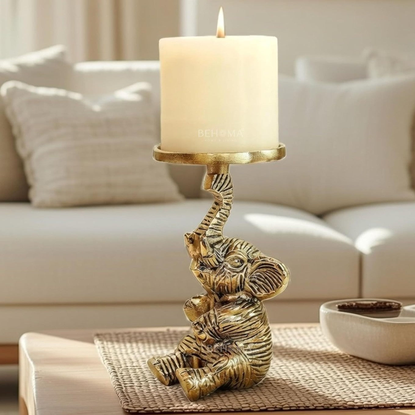 Elephant Pillar Candle Holder Statue Gold