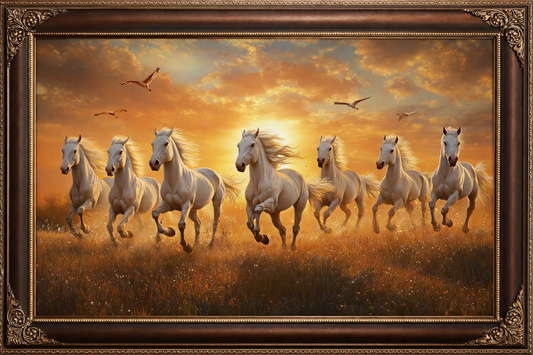 Majestic Seven Running White Horses Sunset Art