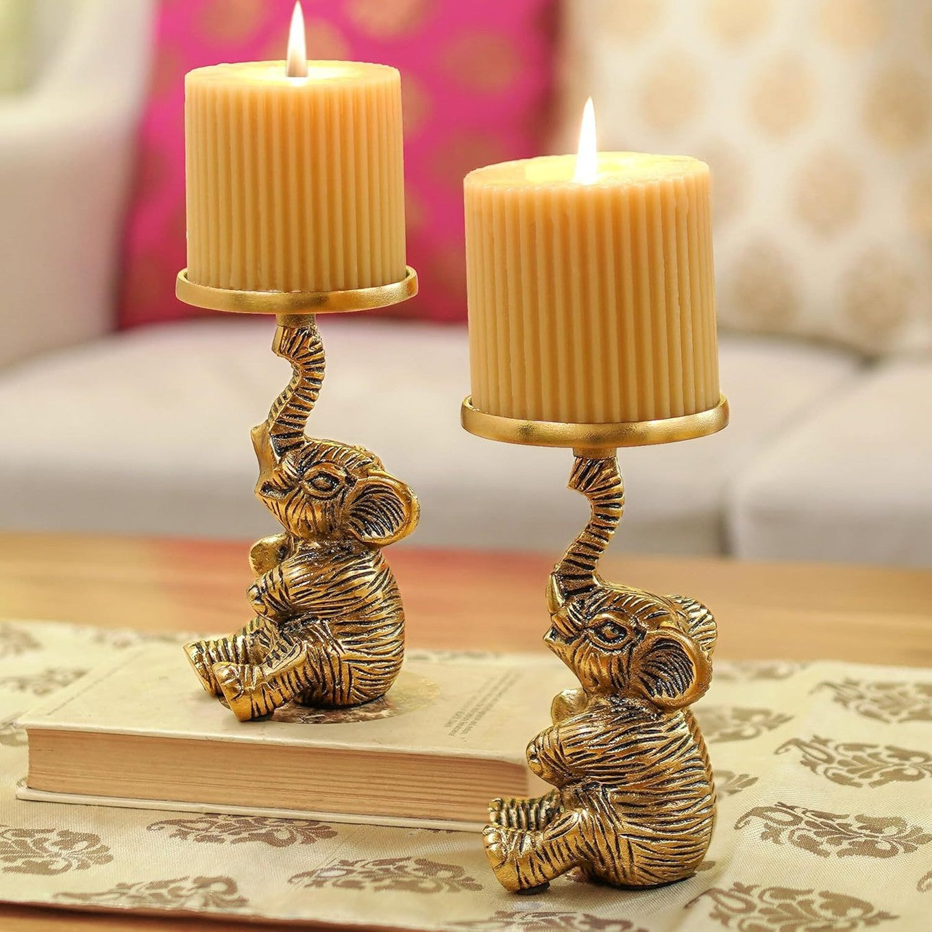 Elephant Pillar Candle Holder Set of 2