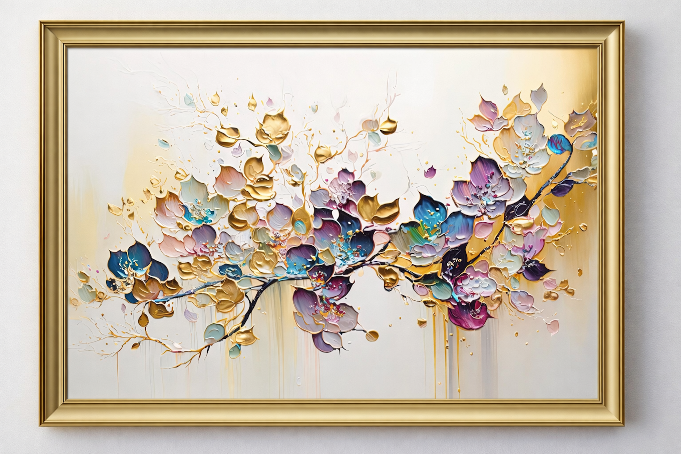 Elegant Impasto Floral Abstract in Gold Frame