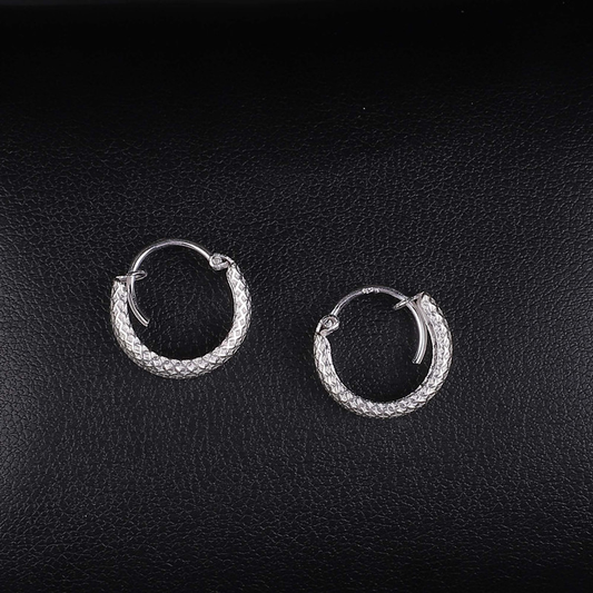 925 Silver Hand Craved design Hoop Earrings  Size 0.5 Inch Color