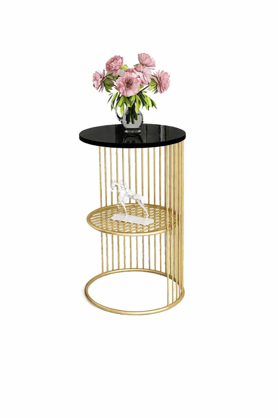 Modern Black Glass Two-Tier C-Side Table