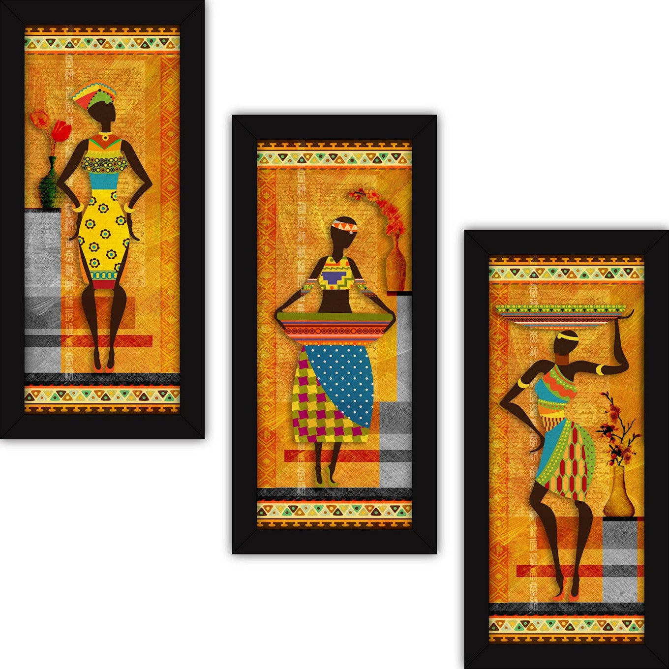 Abstract Multicolour Framed Art Painting Set of 3
