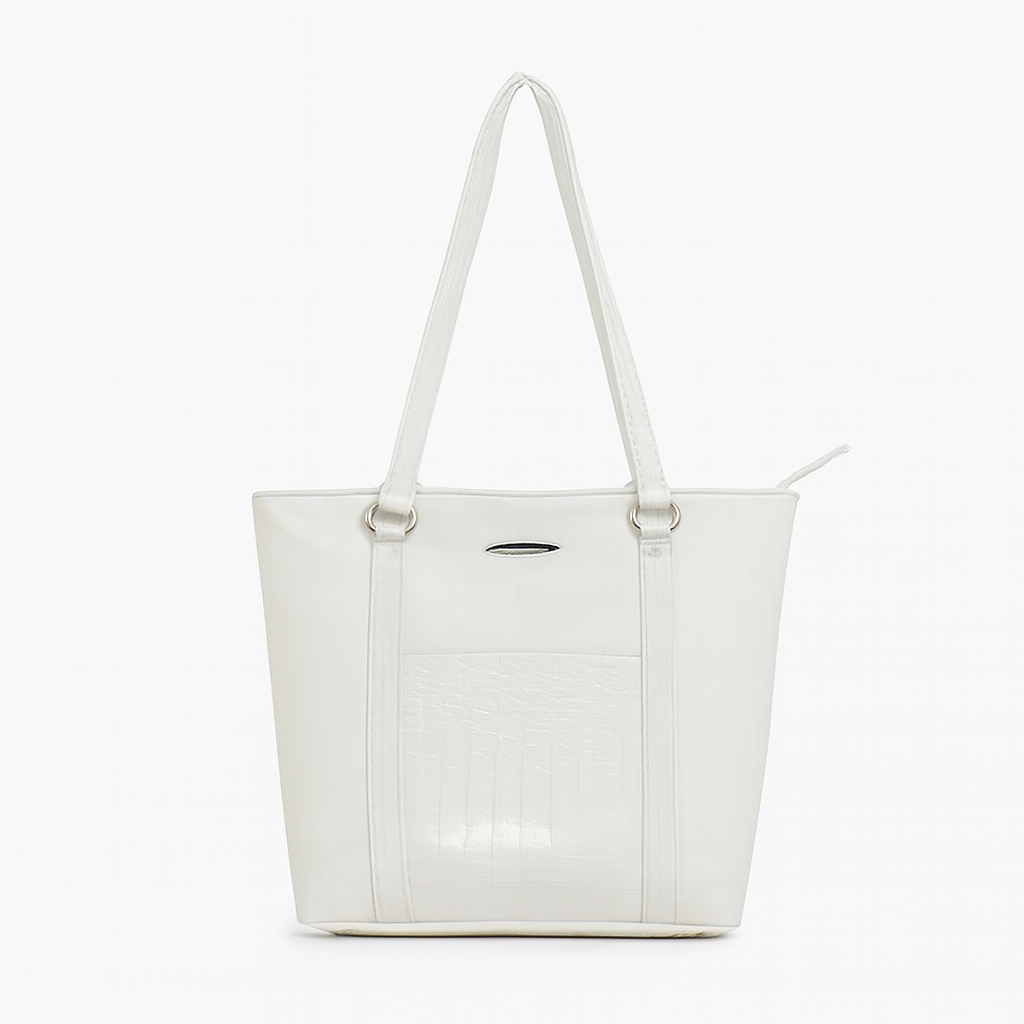 Crisp White Croc Pocket Shoulder Bag
