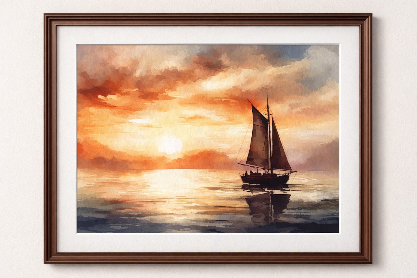 Serene Sunset Sailboat Watercolor Wall Art