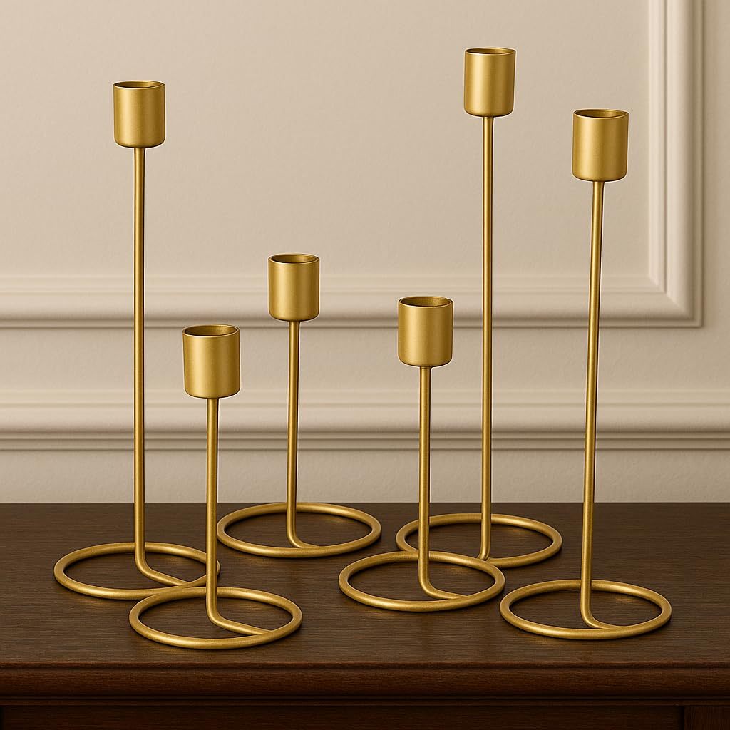 Gold Metal Tea Light Candle Holders Set of 6