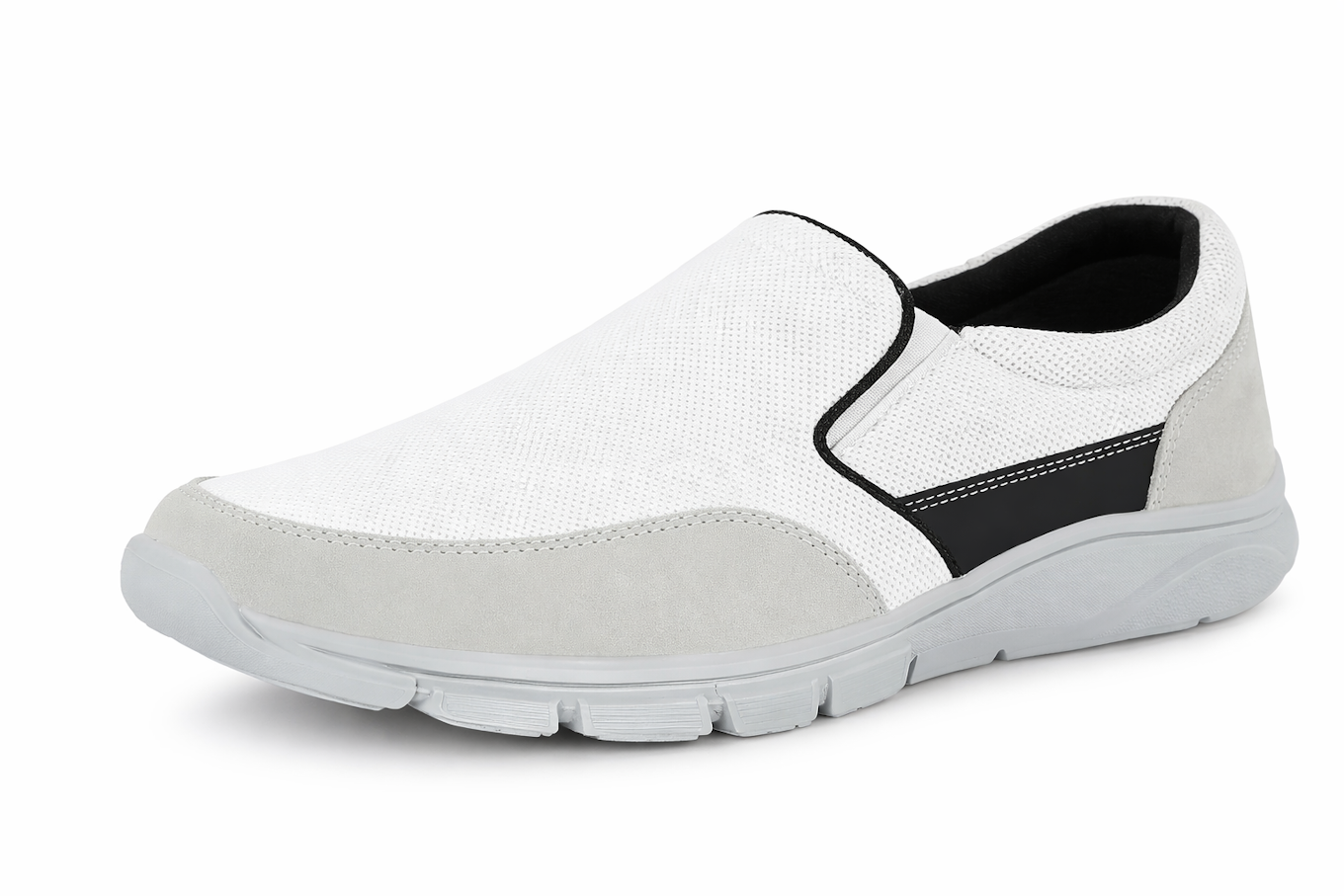 Men's White and Grey Mesh Slip-On Sneakers