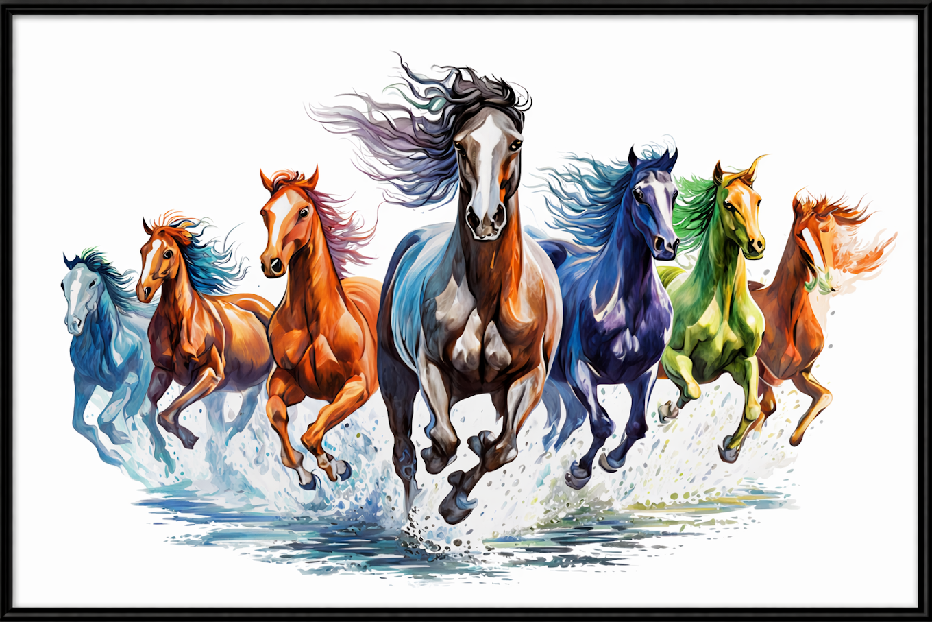 Vibrant Seven Running Horses Canvas Wall Art