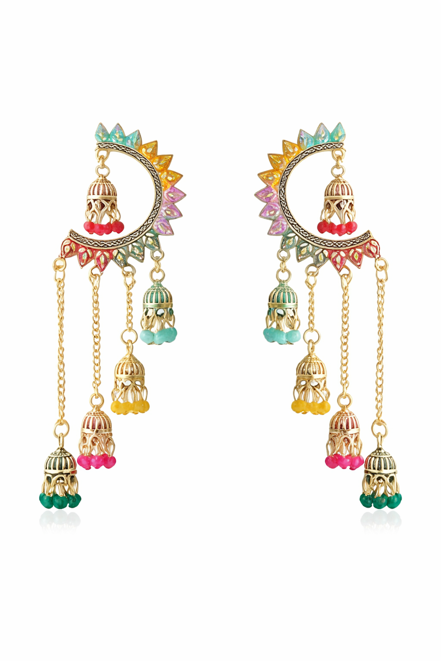 Multi-Tiered Colorful Jhumka Tassel Earrings