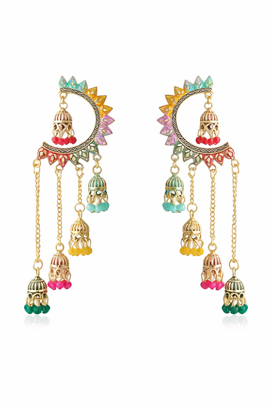 Multi-Tiered Colorful Jhumka Tassel Earrings