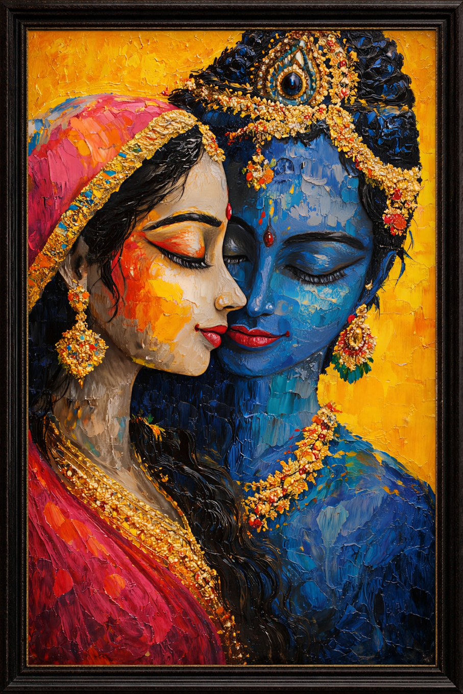Radha Krishna Eternal Love Impasto Oil Painting