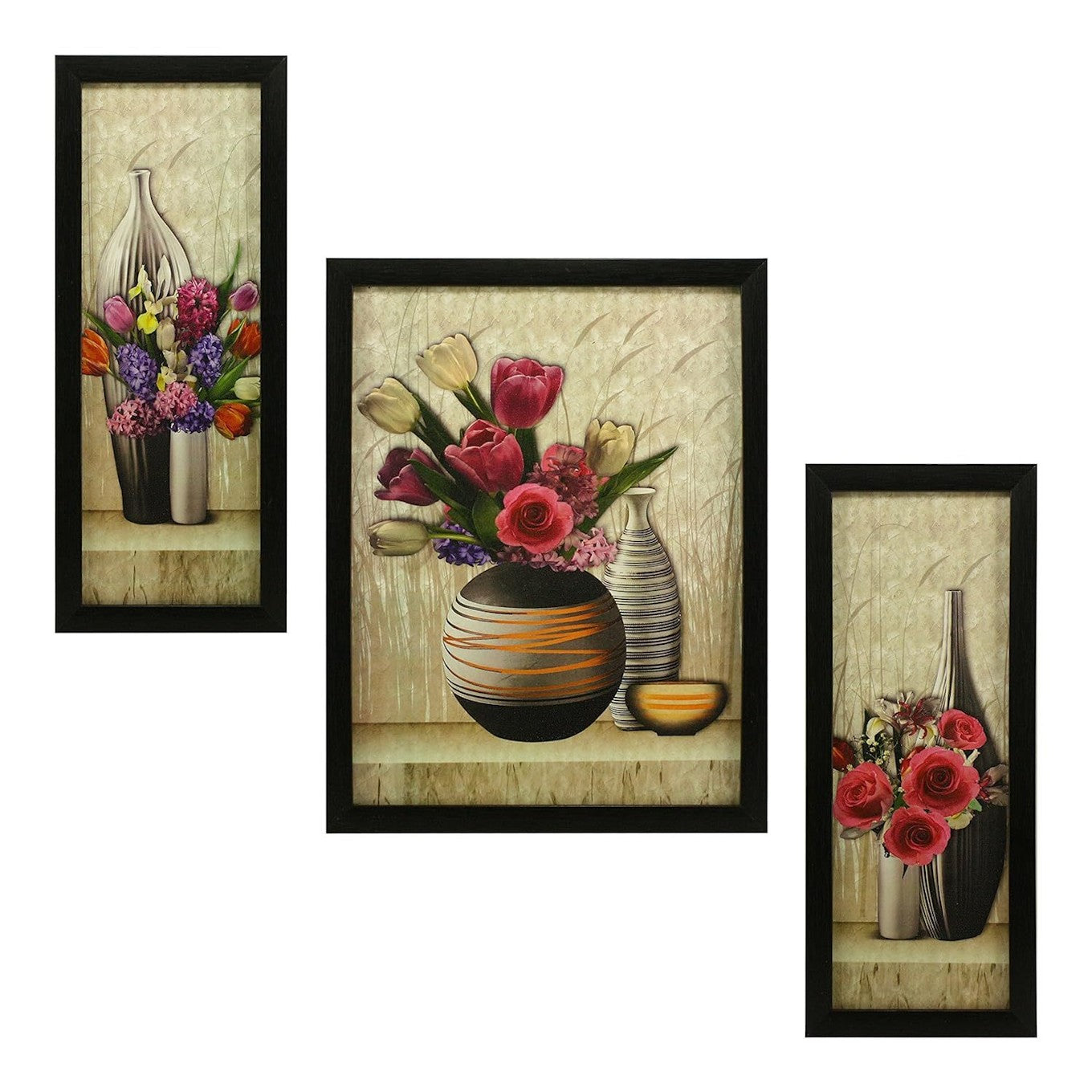 Floral Wall Painting Set of 3 Multicolour