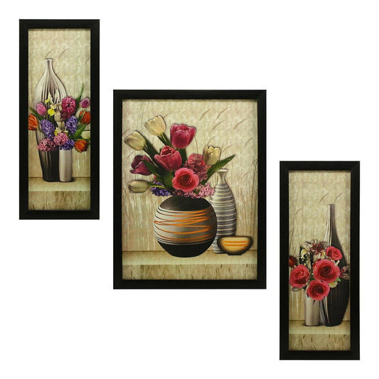 Floral Wall Painting Set of 3 Multicolour