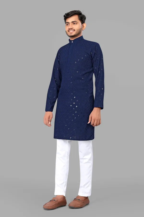 Rayon Lakhnavi Kurta Pyjama For Men (Size-34) (Color-NAVY BLUE)