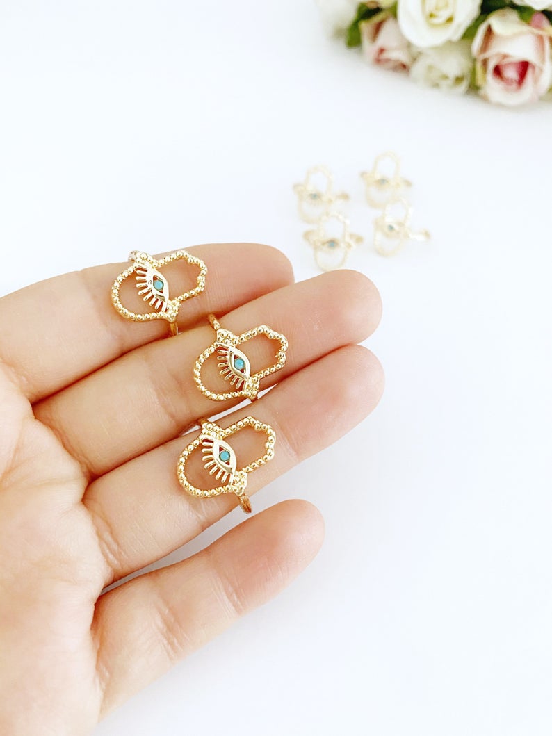Hamsa Hand Ring, Evil Eye Ring, Adjustable Ring, Gold Ring, Lucky Evil