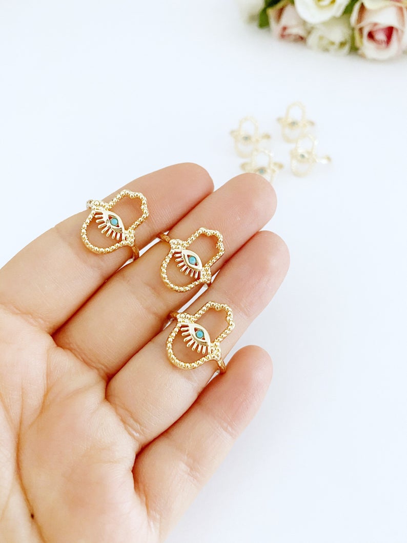 Hamsa Hand Ring, Evil Eye Ring, Adjustable Ring, Gold Ring, Lucky Evil