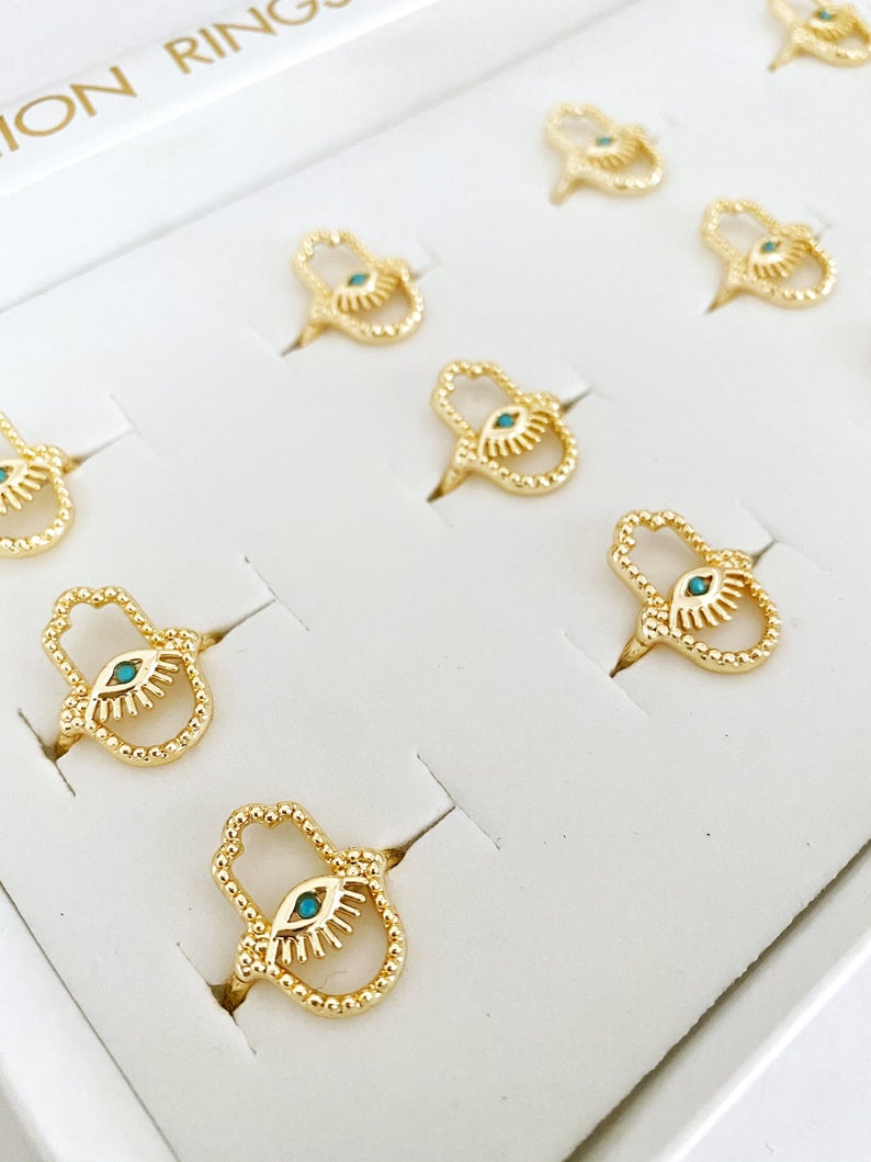 Hamsa Hand Ring, Evil Eye Ring, Adjustable Ring, Gold Ring, Lucky Evil