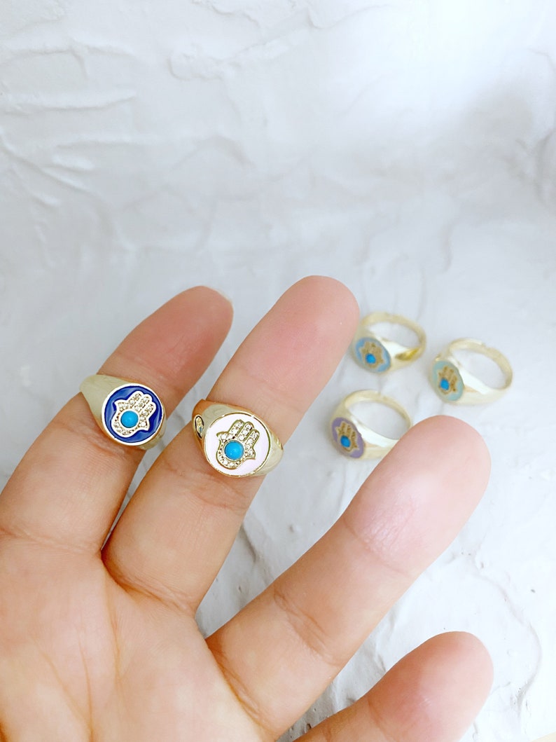 Hamsa Evil Eye Ring, Stacking Gold Ring, Adjustable Hamsa Hand Ring,