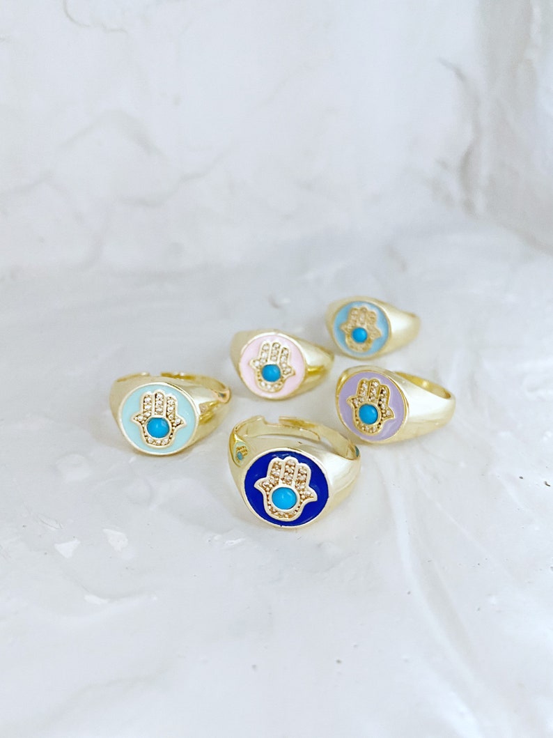 Hamsa Evil Eye Ring, Stacking Gold Ring, Adjustable Hamsa Hand Ring,