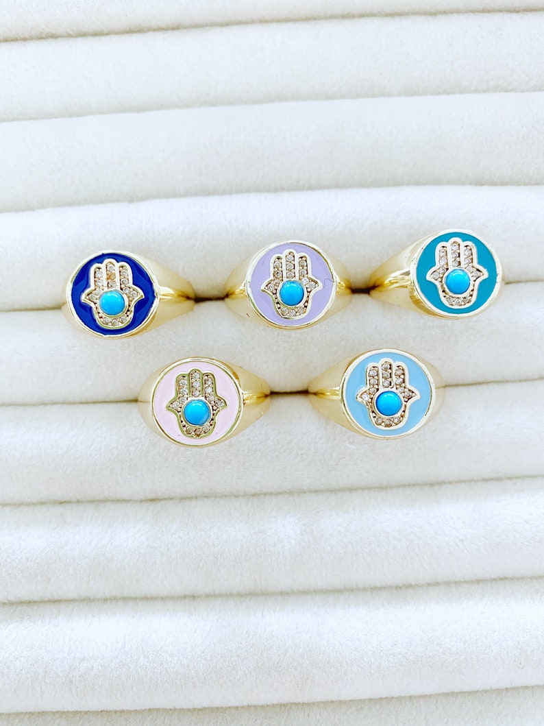 Hamsa Evil Eye Ring, Stacking Gold Ring, Adjustable Hamsa Hand Ring,