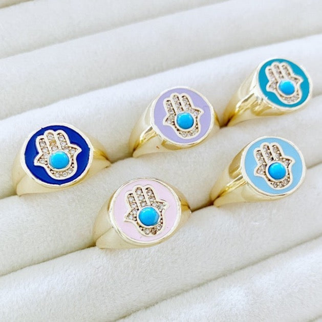 Hamsa Evil Eye Ring, Stacking Gold Ring, Adjustable Hamsa Hand Ring,