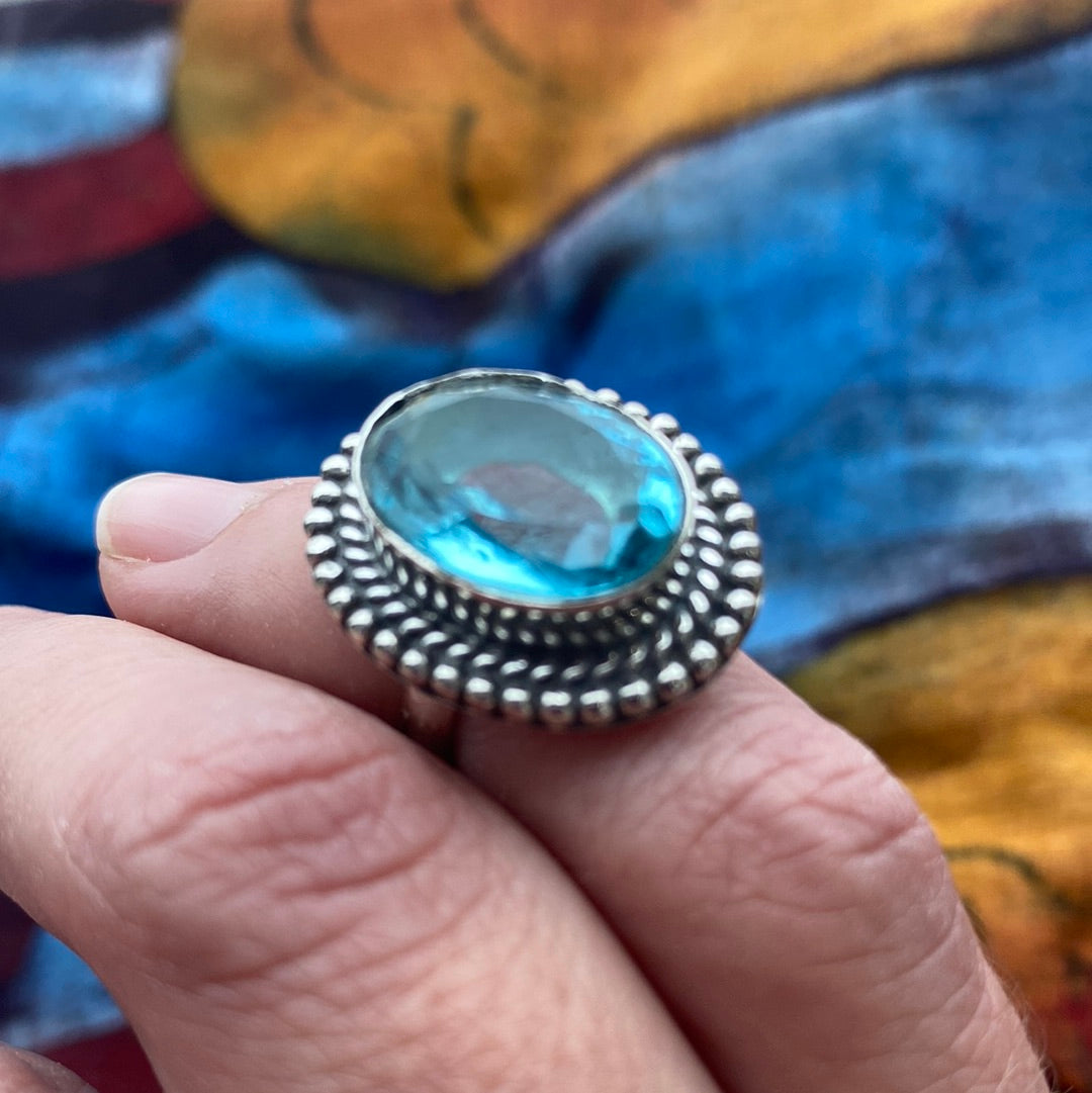 Aquamarine Sterling Silver Ring Size 5